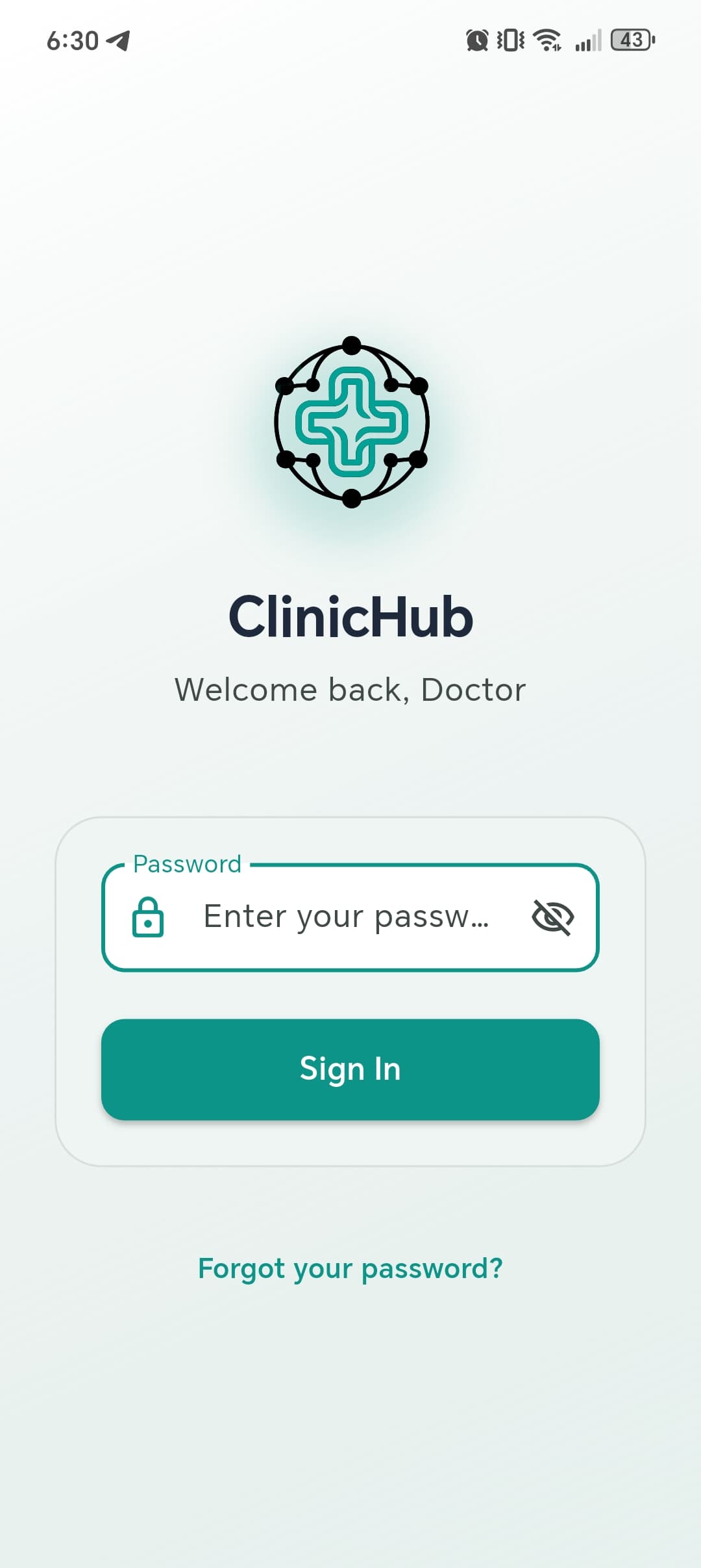 Doctor login screen