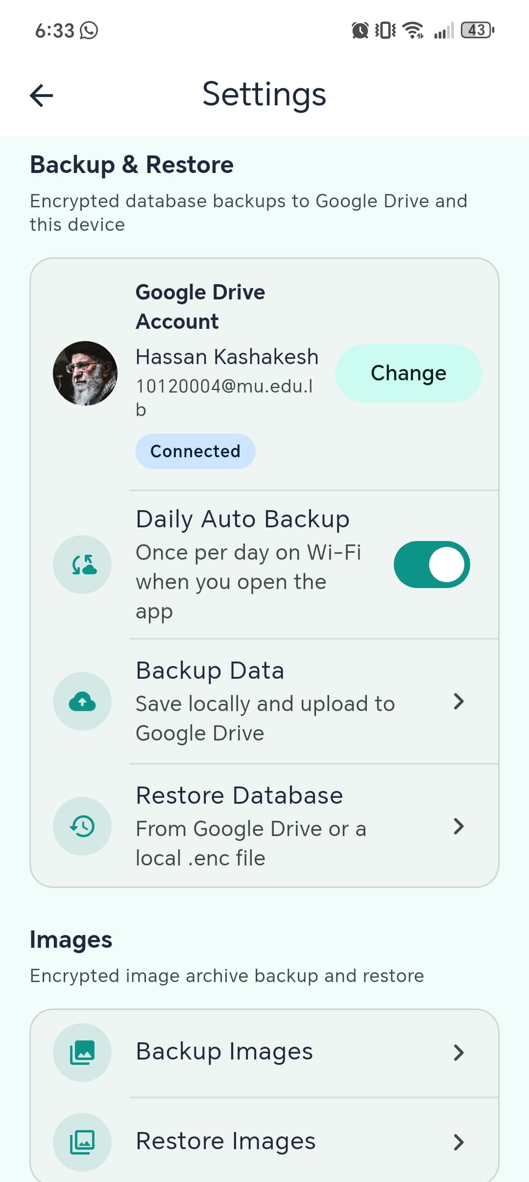 Backup and restore settings